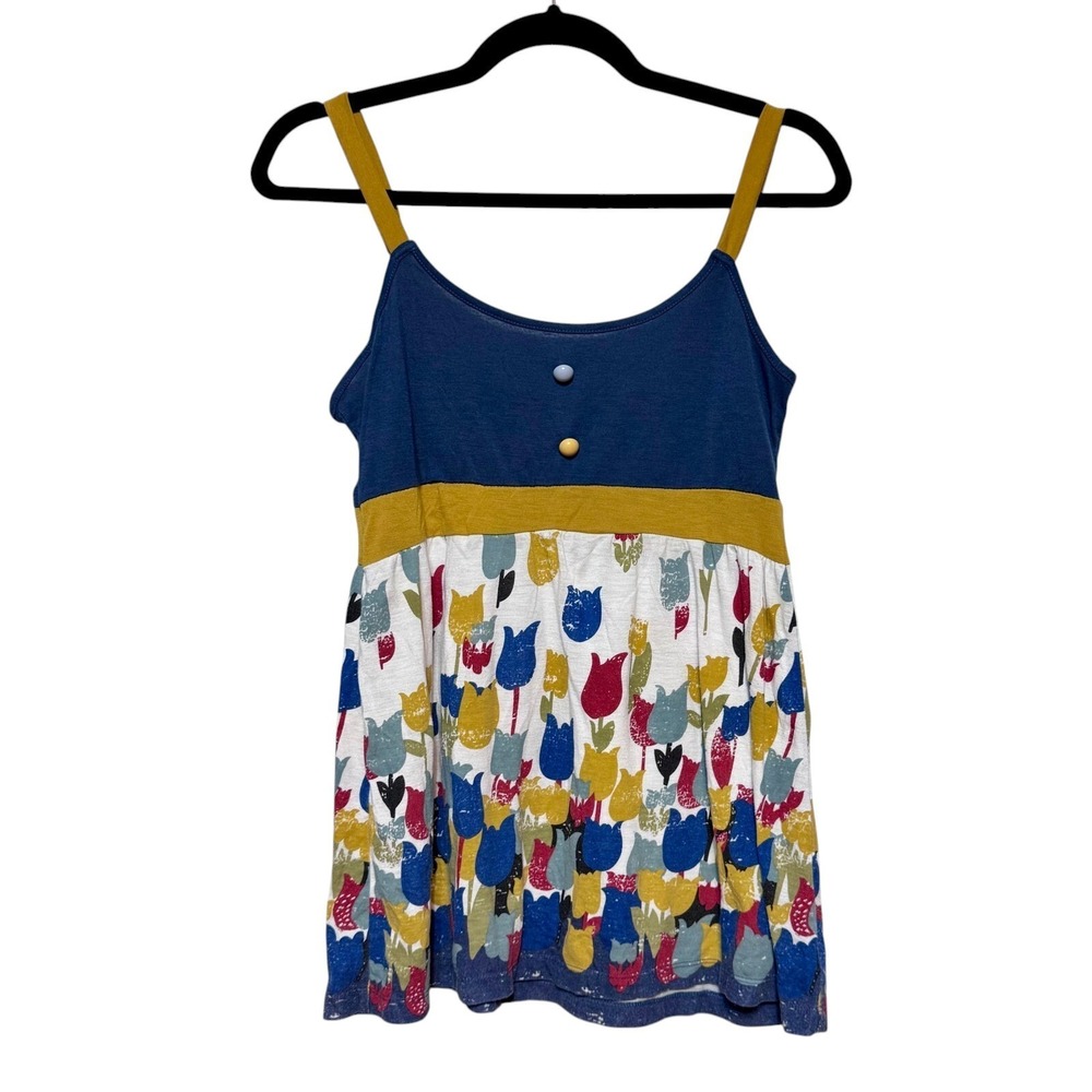 Max Rave Whimsical Tulip Print Babydoll Dress‎ Womens Size M Artsy Cottagecore